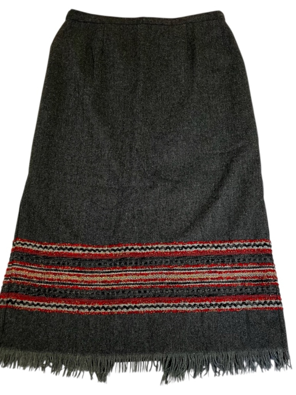 Vintage Sag Harbor Fringe Hem Wool Blend Skirt with Embroidery -Size 14P